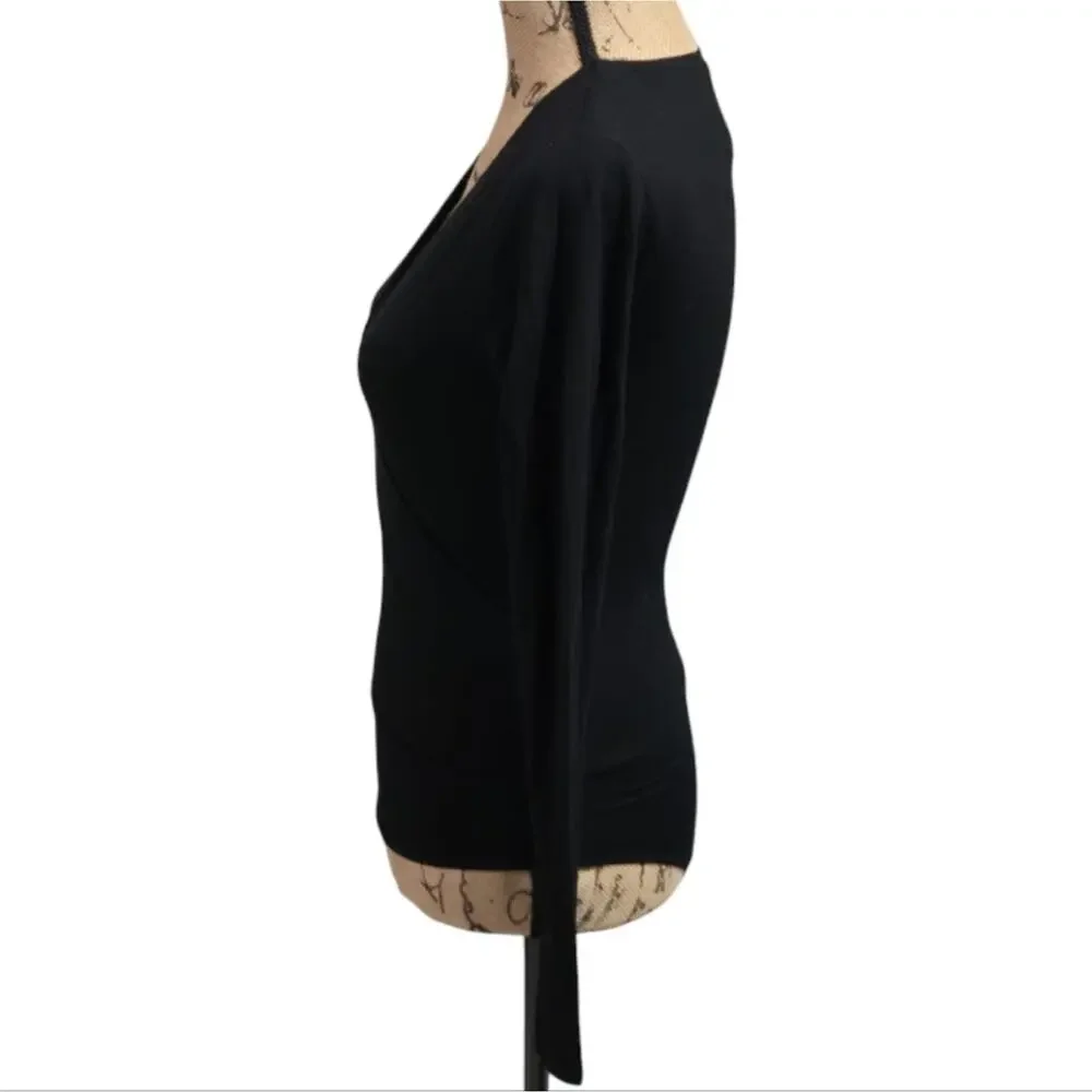 J. Crew Chic Black Long Sleeve Stretch Surplice V-Neck Bodysuit Size XS NEW